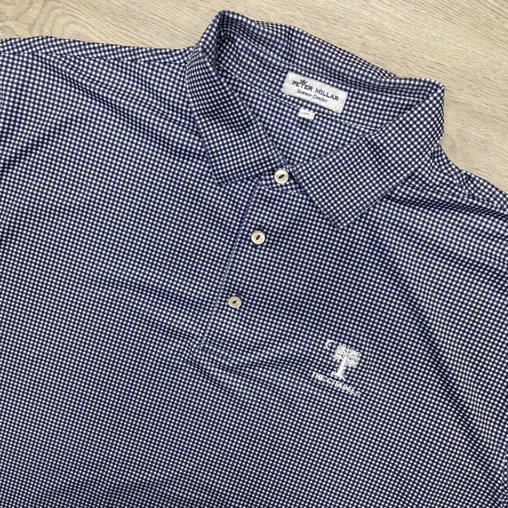 Peter Millar Polo Shirt Mens XL Blue Gingham The Citadel Summer Comfort Prep